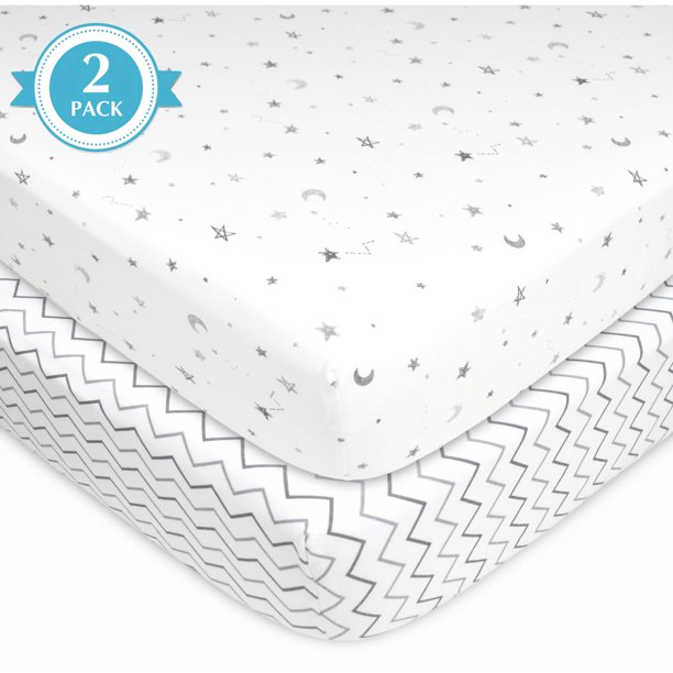 American Baby Company White Cotton Fitted Sheets, Crib Bed (2 Pieces