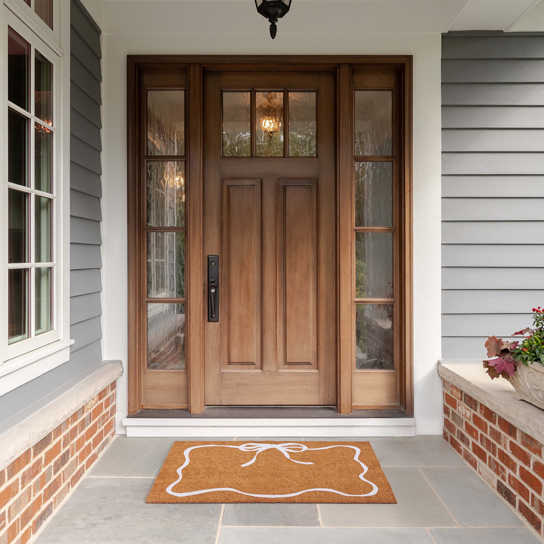 My Texas House White Bow Outdoor Coir Doormat, 30" x 48"
