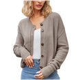 thumbnail image 2 of Women's Lightweight Button Down Cardigan Sweaters Ndbuld Women's Fashion Solid Color Long Sleeve Cardigan Knit Loose Button Coat Khaki L, 2 of 7