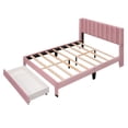 thumbnail image 5 of Queen Size Velvet Upholstered Platform Bed with 1 Big Storage Drawer and Wingback Headboard, Wood Bed Frame with 2 Small Pockets on Both Sides of the Headboard, for Adults, Pink, 5 of 7