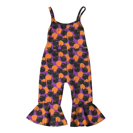 

Mikilon Toddler Kids Boys Girls Halloween Fashion Cute Funny Cat Spider Print Flared Pants Romper Jumpsuit Pajama Onesie for Baby Girls 4-5 Years Purple on Clearance