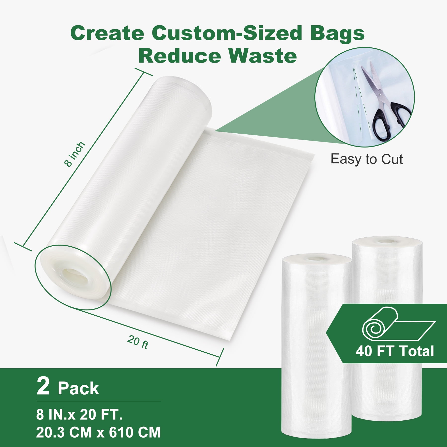 Bonsenkitchen Vaccum Sealer Bags, Vacuum Rolls, (8 x 11) * 2 Rolls