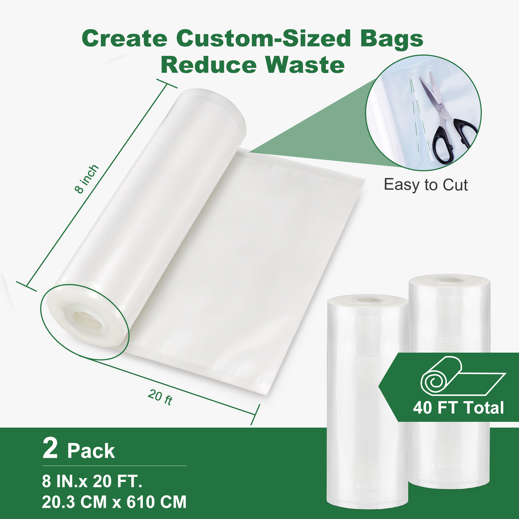 Bonsenkitchen Vacuum Seal Bags for Food, 8" x 20' Rolls, 2-Pack photo 8