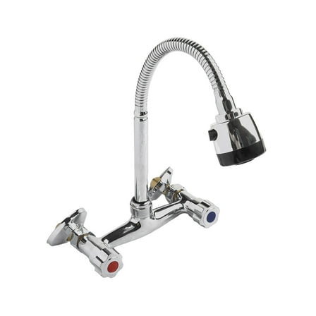 yaaqii Dual Handle Kitchen Faucet Wall-Mounted Two-Handle Sink Mixer 360° Rotatable