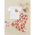 thumbnail image 2 of Genuiskids 3Pcs Toddler Baby Girl Sister Matching Outfit Short Sleeve T-Shirt Tops Peach Skirt/Flared Pants Summer Clothes Set, 2 of 9