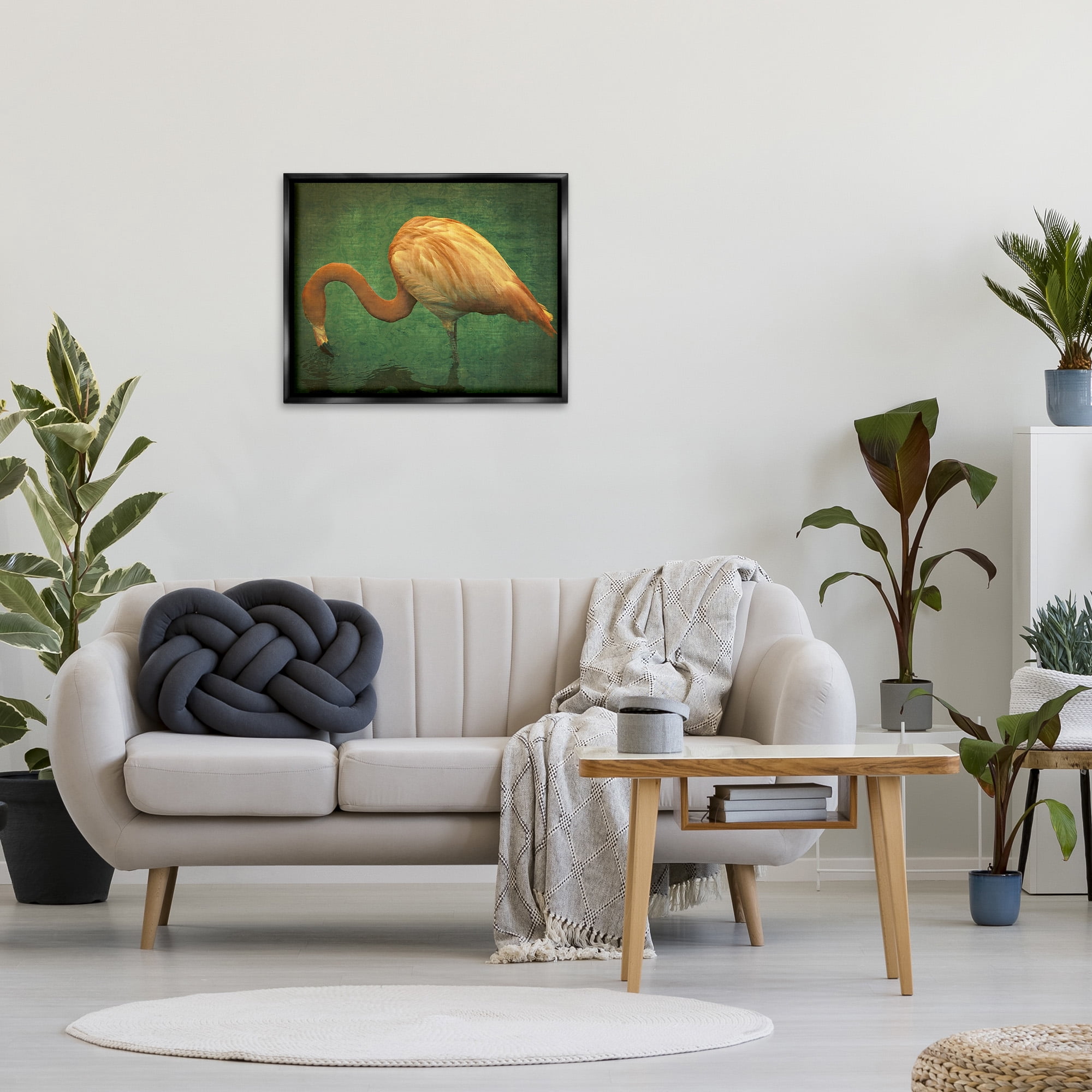 Stupell Industries Dark Flamingo in Pond Animals & Insects Painting Black Floater Framed Canvas Art Print Wall Art, 31 x 25