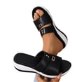 thumbnail image 3 of Women Wedge Orthopedic Sandals Faux Leather Open Toe Slip On Slippers Arch Support Chunky Heel Metal Buckle Dressy Summer Comfortable Walking Solid Color Wide Width Walking Casual Slides, 3 of 5