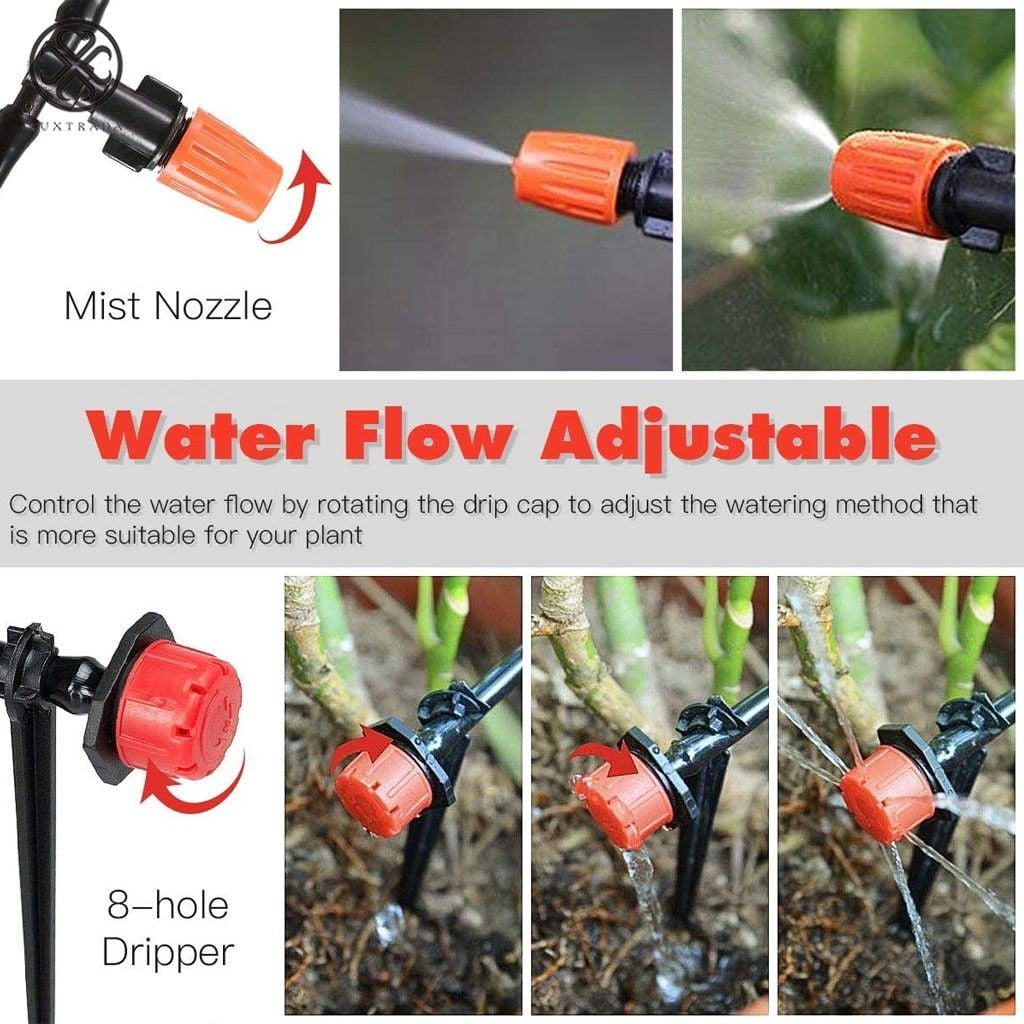 Luxtrada 100FT Garden Automatic Drip Irrigation Set,30m Adjustable Micro DIY Irrigation Kit Plant Water Saving System,1/4" Heavy Duty Tube Watering Kit for Patio Lawn Garden Greenhouse Flower Bed