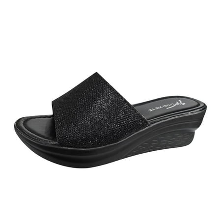 

knqrhpse slippers for women Summer Fashion Wedges Open Toe Thick Soled Roman Sandals womens slippers house slippers for women
