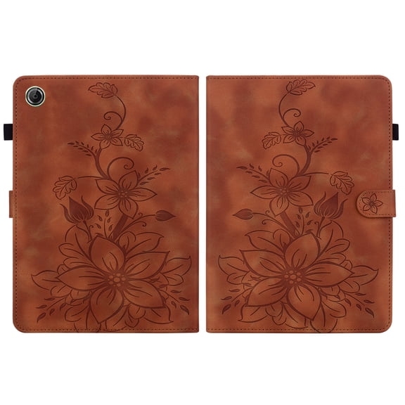 FJLBDE Case for Lenovo Tab One/Tab K9 2025 (TB-305FU) 8.7 inch, Embossed Flower PU Leather Flip Wallet Folio Stand Cover, Brown