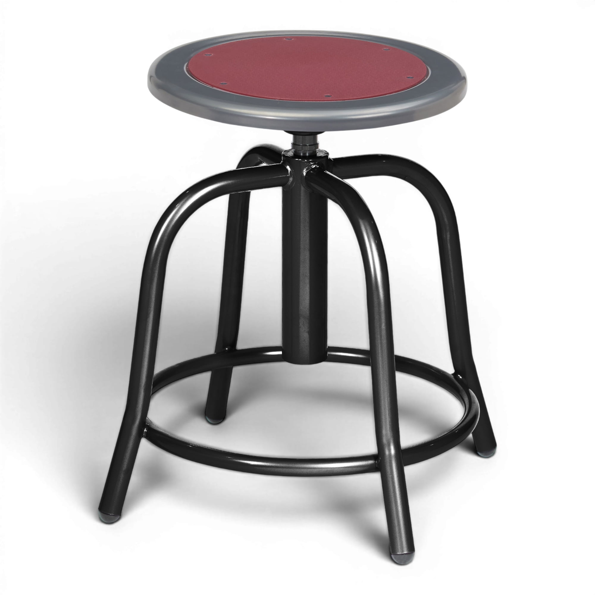 Vince Swivel Stool with Steel Seat, Black Frame, Grey Seat with Burgundy Center