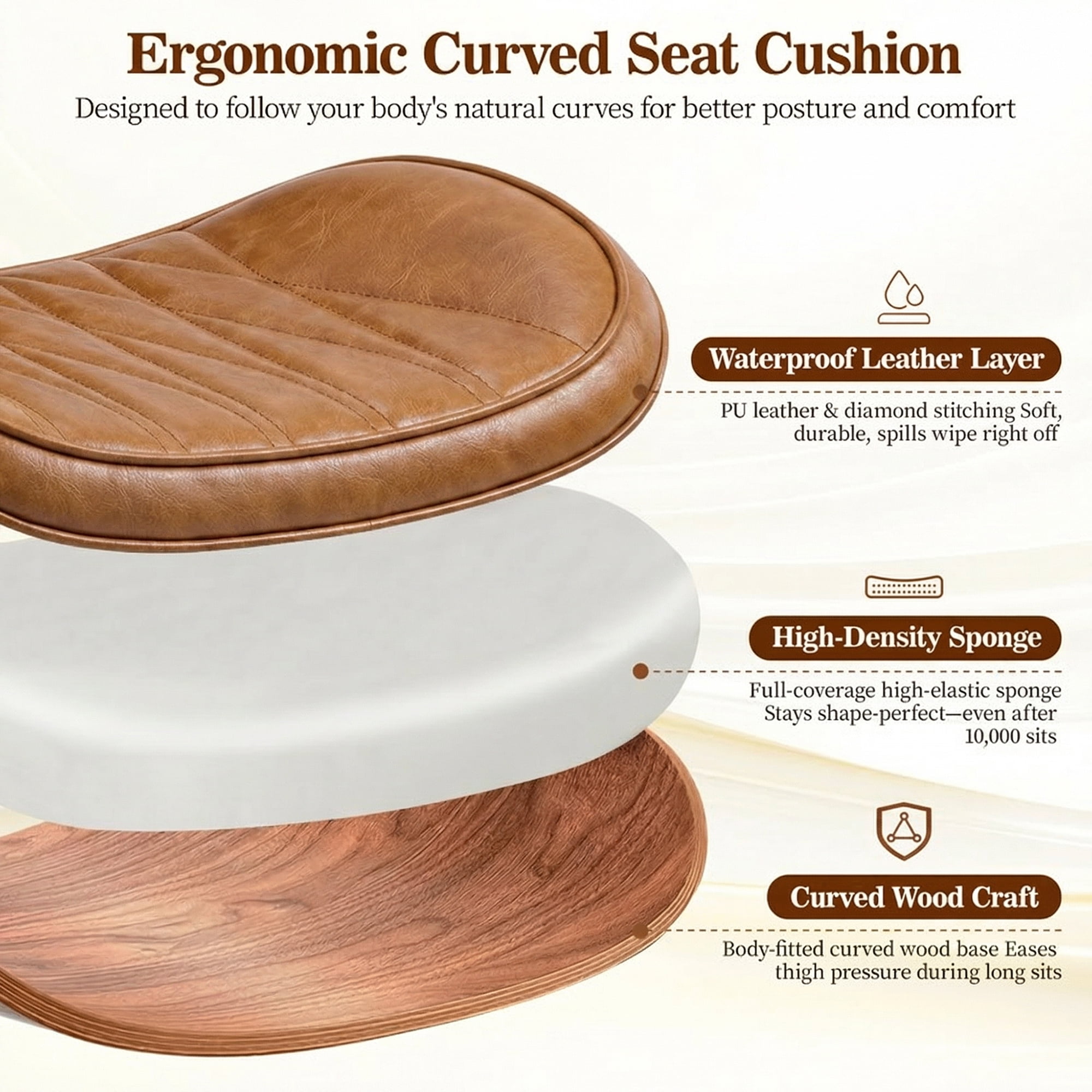 COOLHUT Home Office Chair, Armless Adjustable Height Small Office Desk Chair, PU Leather Swivel Computer Chair, Modern Walnut Bentwood Chair for Office, Reading Meeting Room, Makeup Vanity, Brown