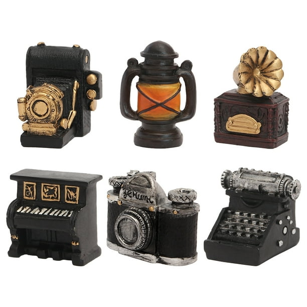 KAKOWELY 6 piezas de mini cosas vintage, micro paisajes decorativos, decoración de cámara en miniatura