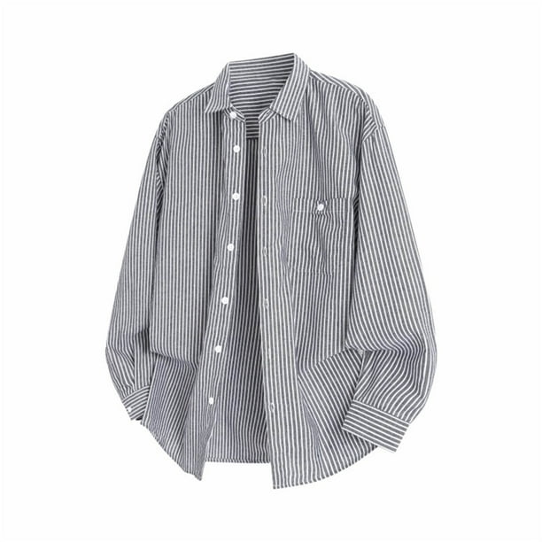 Blusa y camisa de manga larga con cuello vuelto para hombre, color liso, con botones y cuello vuelto, cárdigan de manga larga, blusa de poliéster para hombre