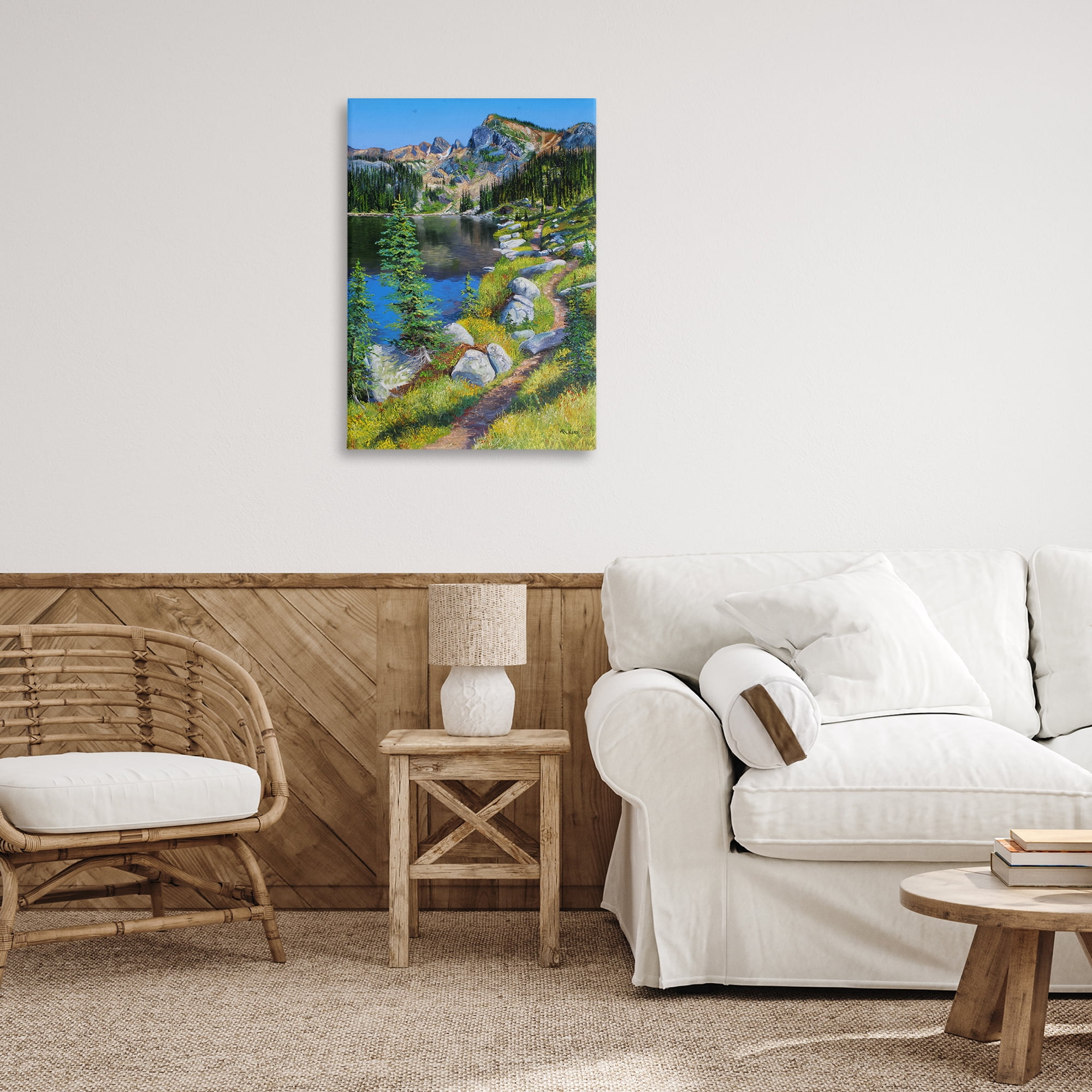 Stupell Industries Alpine Lake Landscape Landscape & Nature Painting Wrapped Canvas Art Print Wall Art, 20 x 30