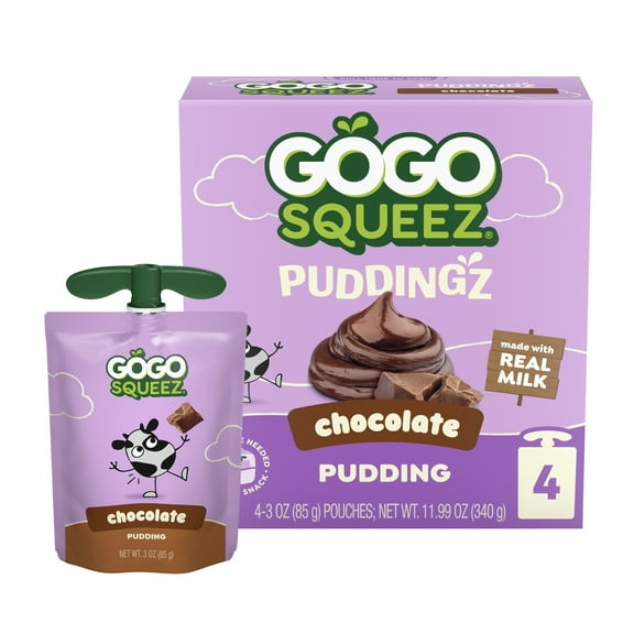 GoGo squeeZ Puddingz On-the-Go Chocolate Pudding Snack Pouches, 3 oz (4 Pack)