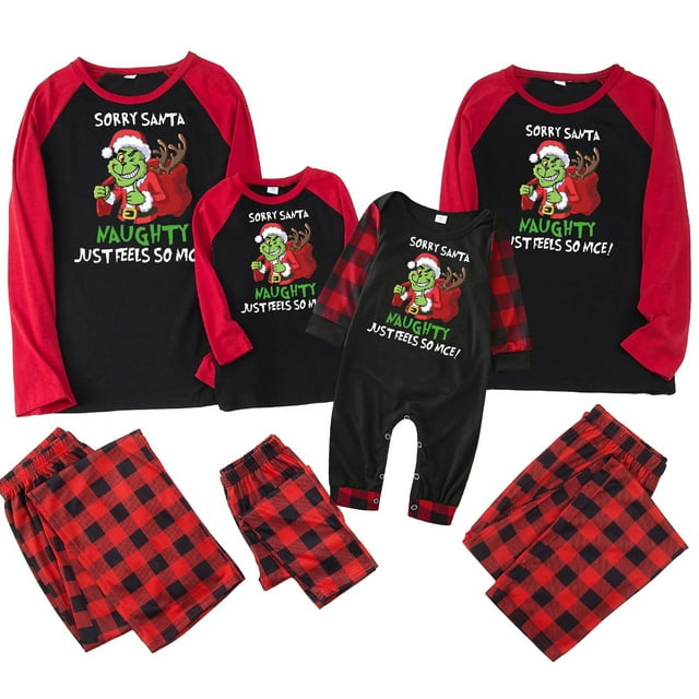 Conjuntos de pijamas navideños familiares a juego Grinch 2024, pijama de Grinch con parte superior y pantalones de pijama a cuadros, pijama de Grinch para niños y adultos para la familia, Hombres M
