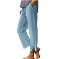 thumbnail image 3 of LSLJS Cotton Linen Pants Women Elastic Waisted Ankle Work Pants Solid Color Wide Leg Casual Pants, S-3XL, 3 of 4