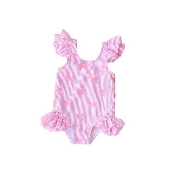 Tiijoy Girl's One-Piece Swimsuit Cute Striped Ruffle Bathing Suit Swimwear, Sizes 3-7