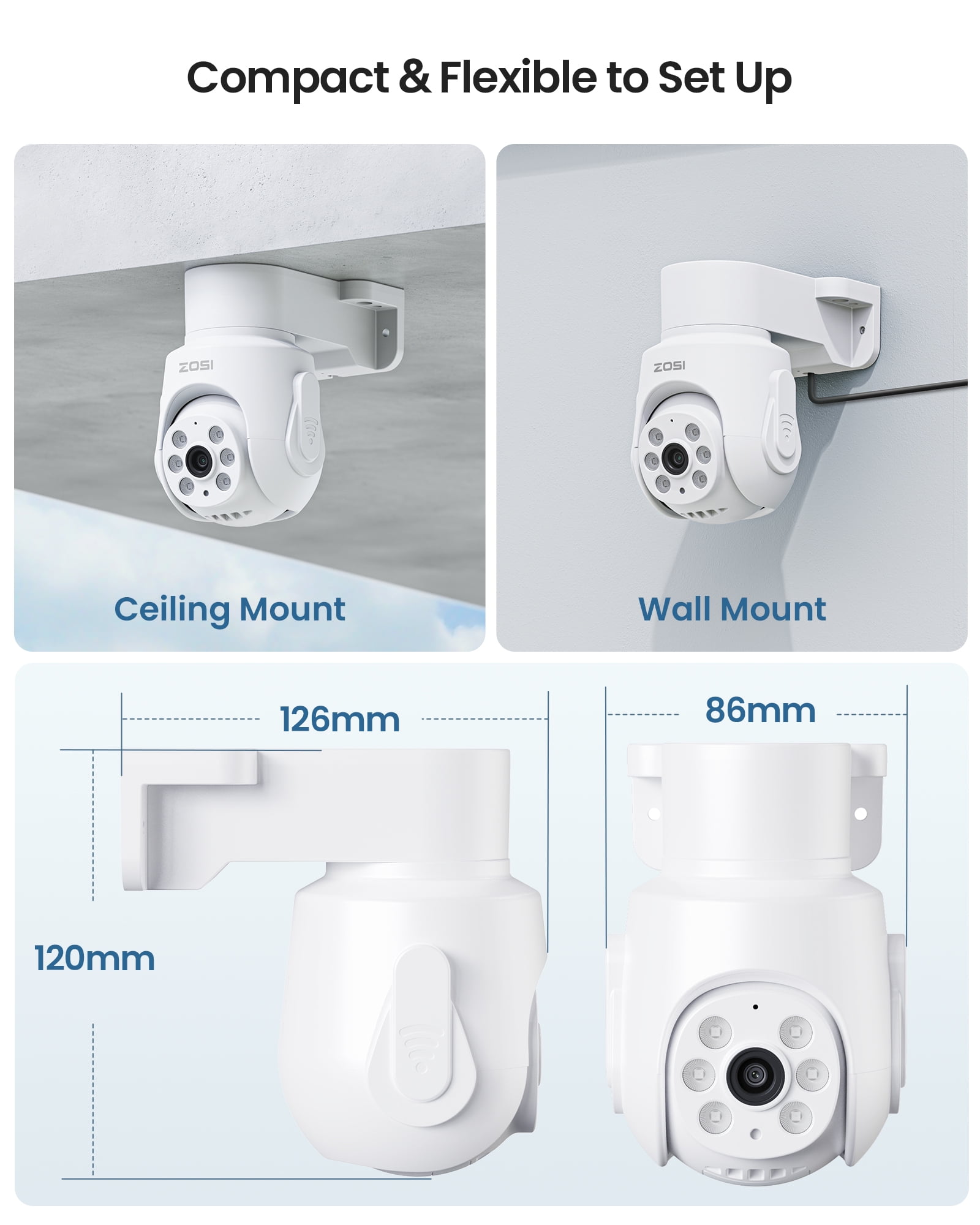 ZOSI 1080P 360°View Security Camera System with One Way Audio, 5MP H.265+ 8CH DVR, 4pcs 2MP Pan/Tilt Outdoor Security Camera, Human Vehicle Detection, IR Night Vision, Home Security,No Hard Drive