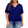 thumbnail image 6 of Cueply Womens Plus Size Tops Short Sleeve V Neck Waffle Knit Tunic Blouse Tie Front Button up T Shirts, 6 of 8