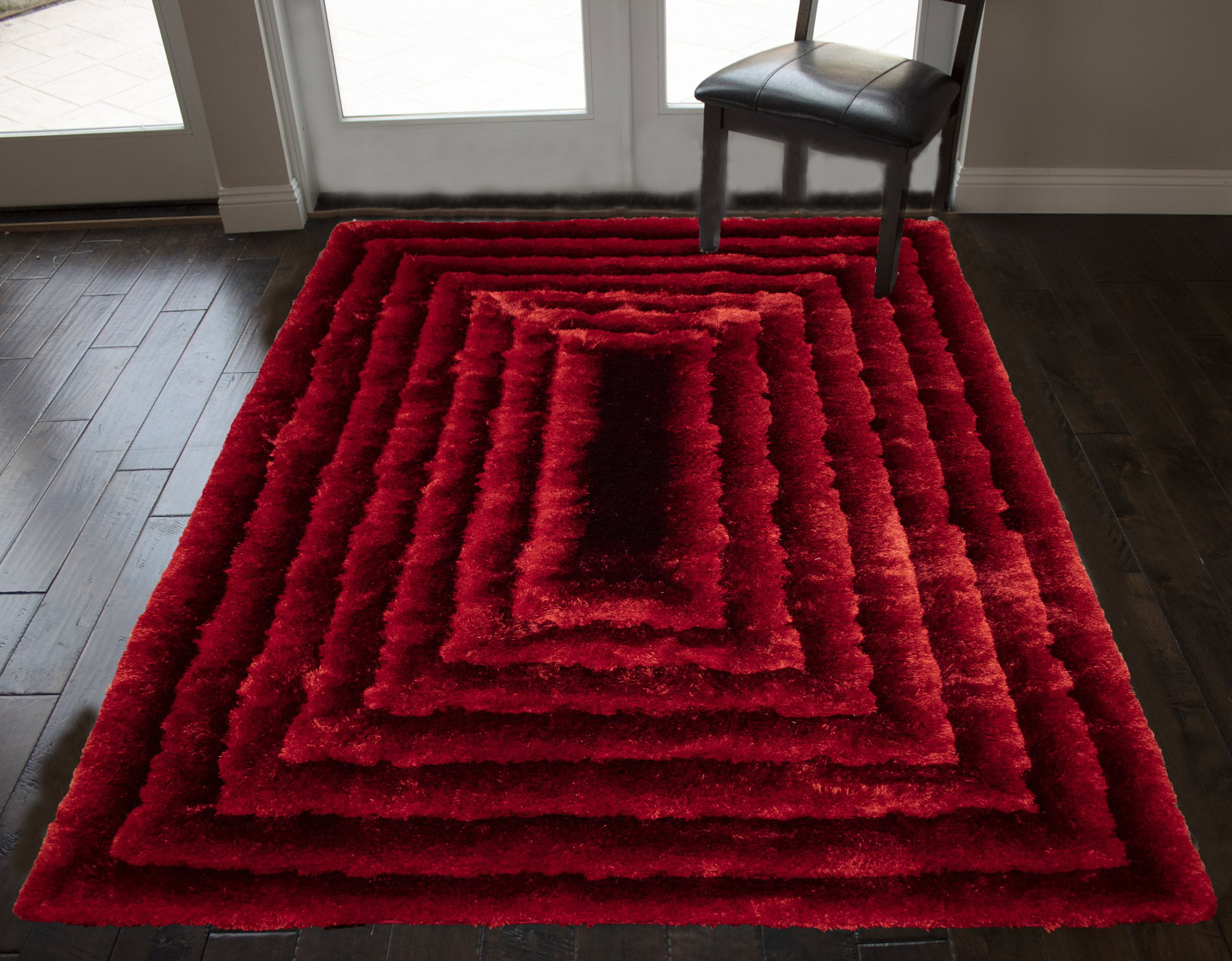 Red Shaggy Rug Non Shed Polyester Living Room Rugs Warm Burgundy Bedroom Rugs 