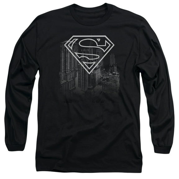 Superman Skyline Long Sleeve Adult 18/1 T-Shirt Black