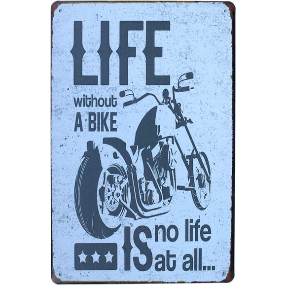 Plaque en Tôle Métallique Rétro la Vie Sans Vélo n'Est Pas la Vie Affiche d'Art de Motos Plaque Vintage pour Garage Décoration Murale de Maison