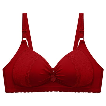 Mrat Balconette Bras for Women Women s Comfortable Soft Thin Solid Underwear Large Size Underwear Bra Adjustable Shoulder Straps No Steel Ring Gathering S-89 Red-A XXL