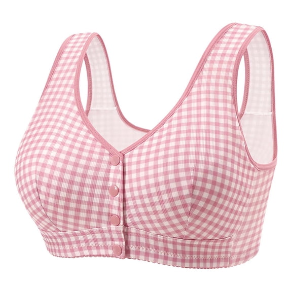 Bosfbaoi Gingham Plaid Front Closure Wireless Bralette, Wide Strap Full Coverage Comfort Bra, Soft Breathable Daily Lingerie for Elderly Women