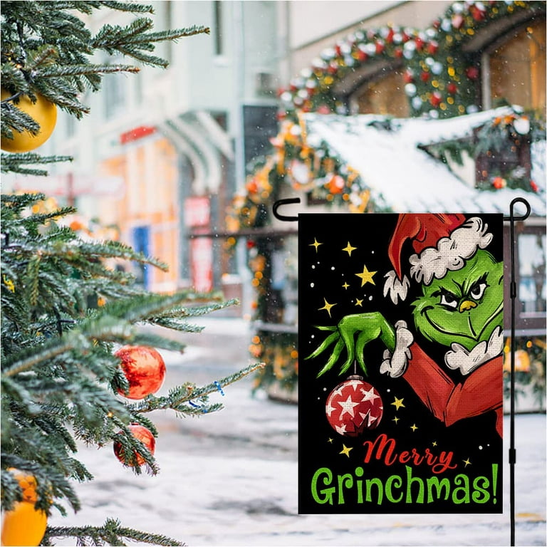 Grinch Christmas Winter Garden Flag Burlap Double Sided Vertical 12×18 Inch  Yard Decorations Holiday Banners Outdoor Farmhouse Decor z
