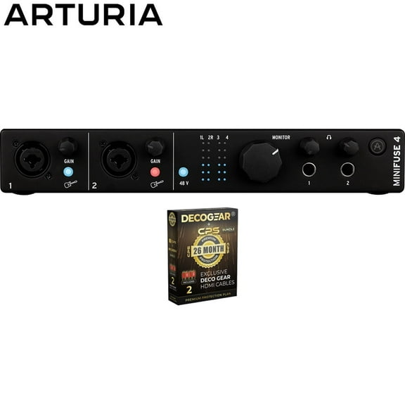 Arturia 800103 MiniFuse 4 Portable 4x Input USB-C MIDI Audio Interface Black Bundle with CPS Exclusive 26 Month Protection Pack (BEACH-CPS-26M500ATV)