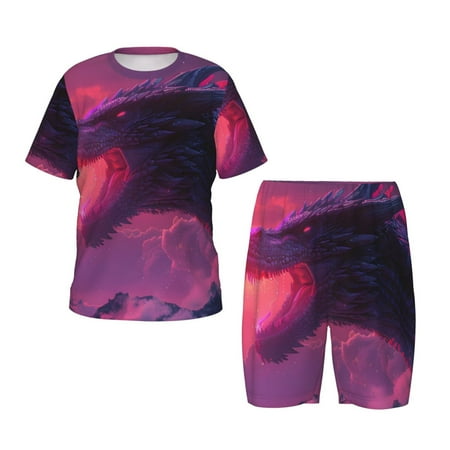 Luyuia Mystical Dragon Under Moon Print Girls  2-Piece Tie-Dye Pajama Set  Cute Summer Loungewear with Shirt and Tank Shorts Nightwear-XX-Large