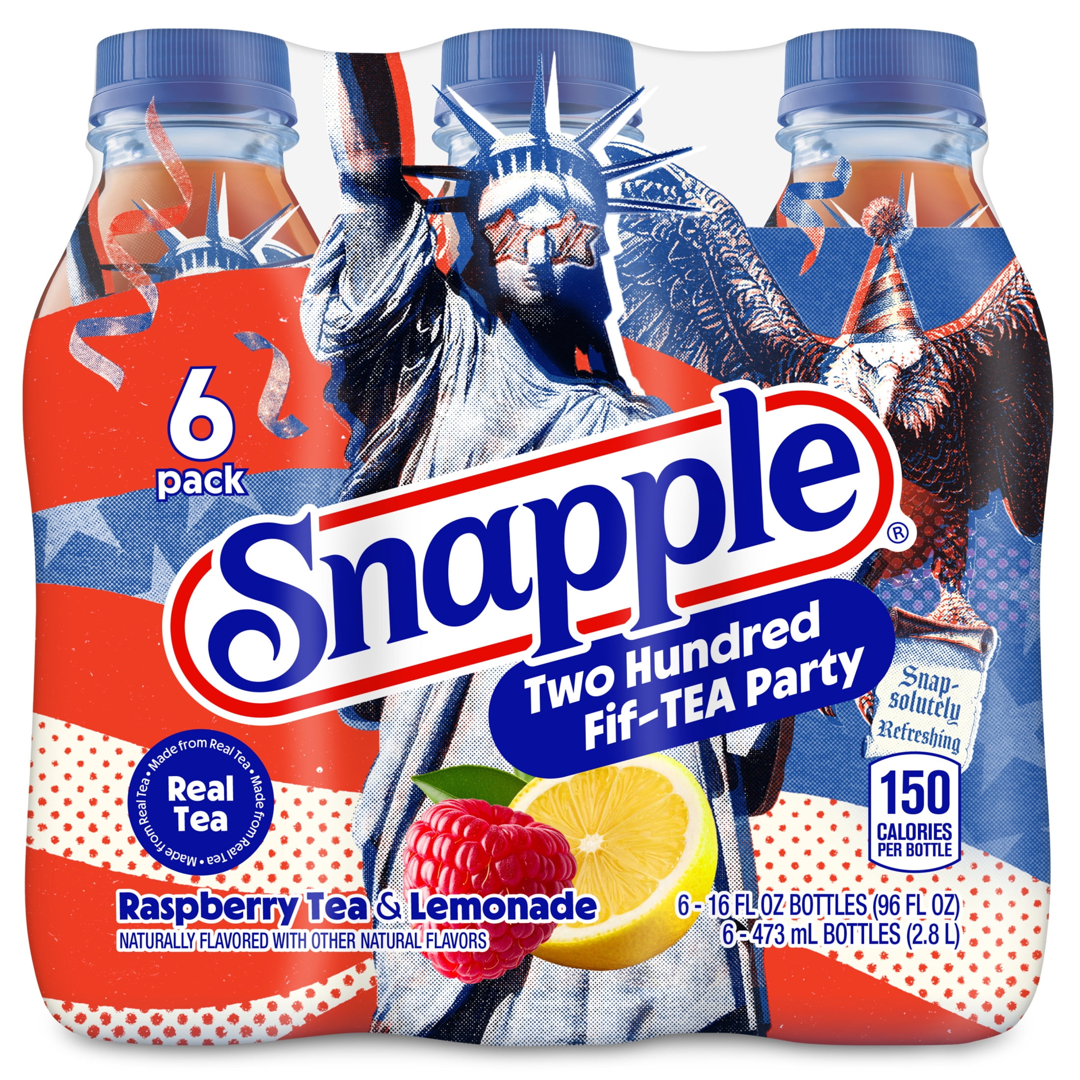 Snapple Raspberry Tea & Lemonade, Two Hundred Fif-TEA Party, Limited Edition, 16 fl oz, 6 Count Bottles