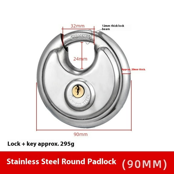 Disc Locks, 1 Pack Heavy Duty Steel Keyed Padlock Disc Storage Locks for Storage Unit, Moving Trailers, Shed, Fence, 90mm Shackle