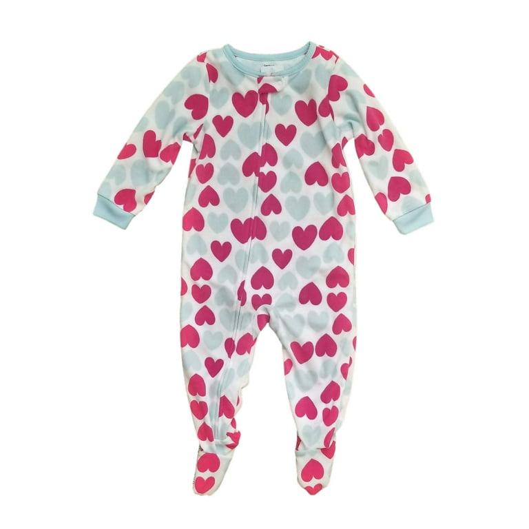 Carter s Baby and Toddler Fleece Footed Pajamas Pink Blue Heart Pattern 2T