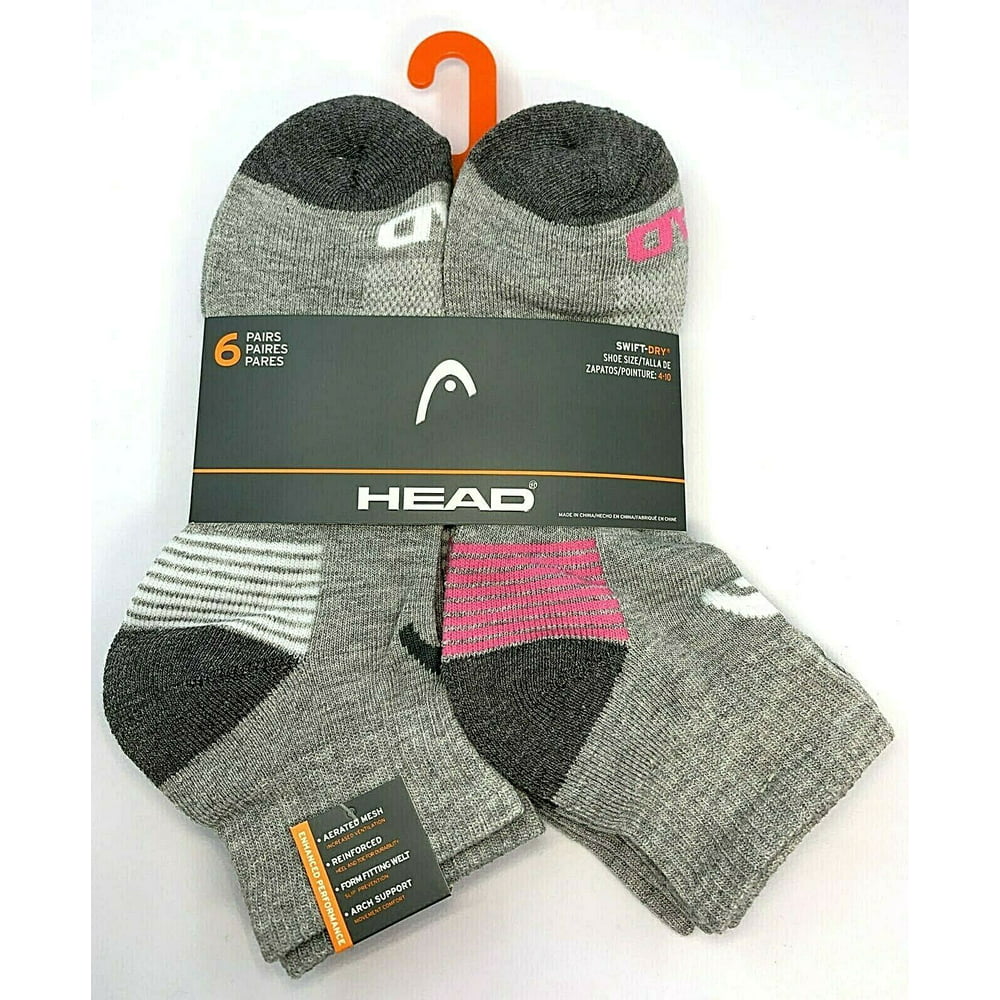 HEAD - Head Swift Dry Women's Socks 6 pairs (size 4-10) Gray stripe ...