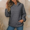 thumbnail image 2 of Daznico Sweatshirt for Women - Women's Solid Color Quilted Pocket Hoodie Casual Hooded Long Sleeve Pullover Tops Fall Clothes, Hooded Sweatshirt Women,Color:GY2 Size:L, 2 of 6