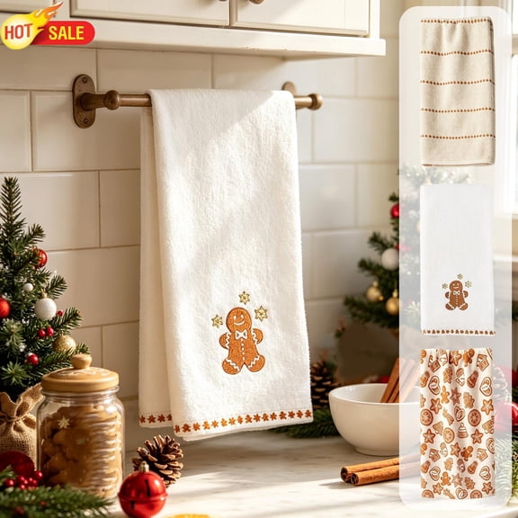 Clearance! Christmas Gingerbread Man Kitchen Towel, Absorbent Decorative Hand Dish Towel 24x16in, Holiday Xmas Tea Towel for Cooking Baking, Home Kitchen Decor & Christmas Gift