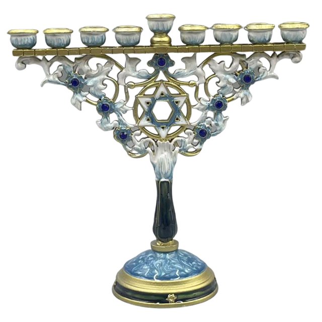 Menorá de Hanukkah esmaltada de diseño vintage, decoración para hogar, altar, multiusos, tradicional, resistente, 7,2 x 6,7 pulgadas