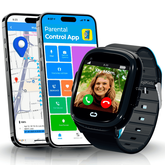 EmojiKidz Kids Smartwatch with GPS Locator, SOS Button, Parental Controls, 2-Way Calls & Voice Chat, Safe Zones, Block Unknown Numbers, Black