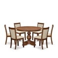thumbnail image 6 of Luxe by East West Furniture F5MZ7-40N-02 7-Pc Dining Table Set consists of a Pedestal Table and 6 Light Beige Linen Fabric Modern Chairs with Padded Back - Antique Walnut, 6 of 7