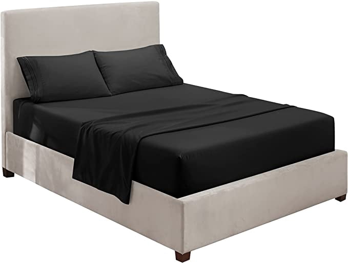 Clara Clark Premier 1800 Microfiber Collection 3-Line Bed Sheet Set, Cal King Size, Black