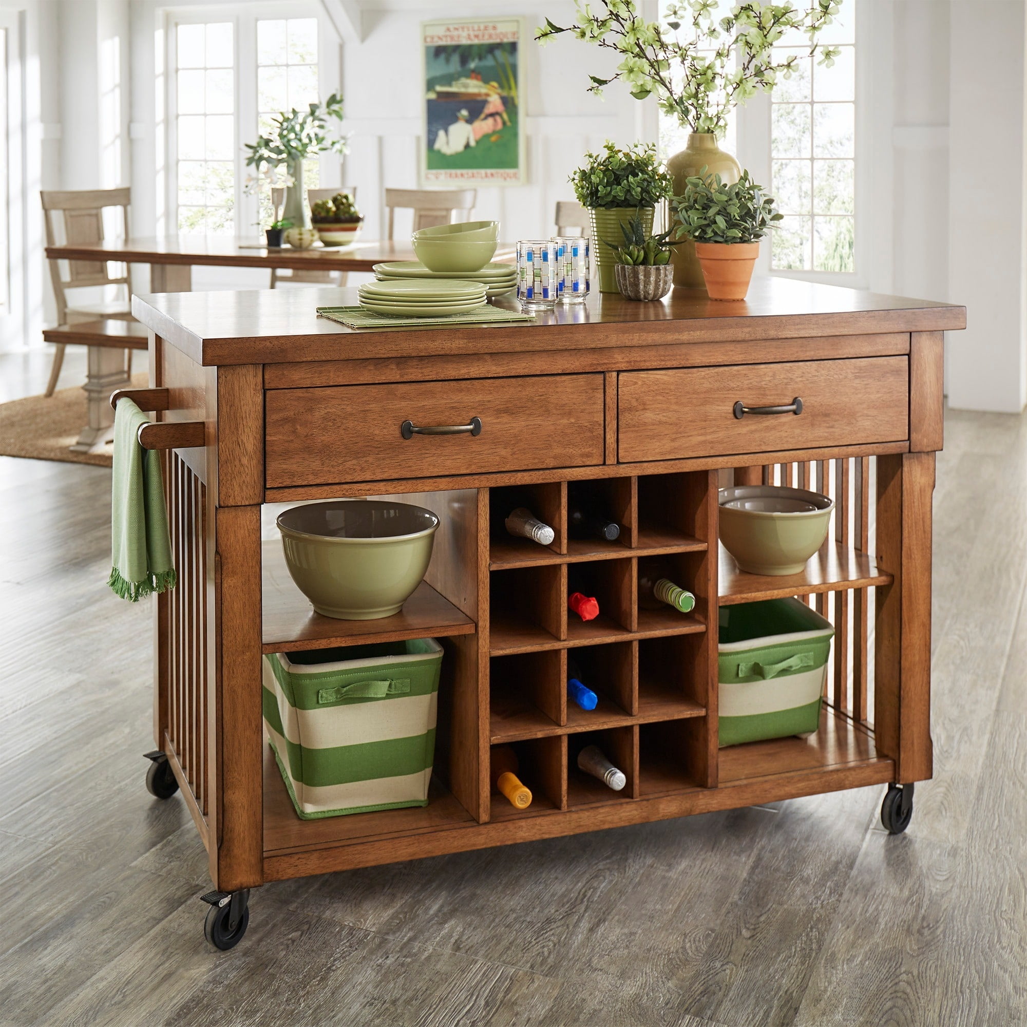 Weston Home Kitchen Cart with Wine Rack, Multiple Finishes