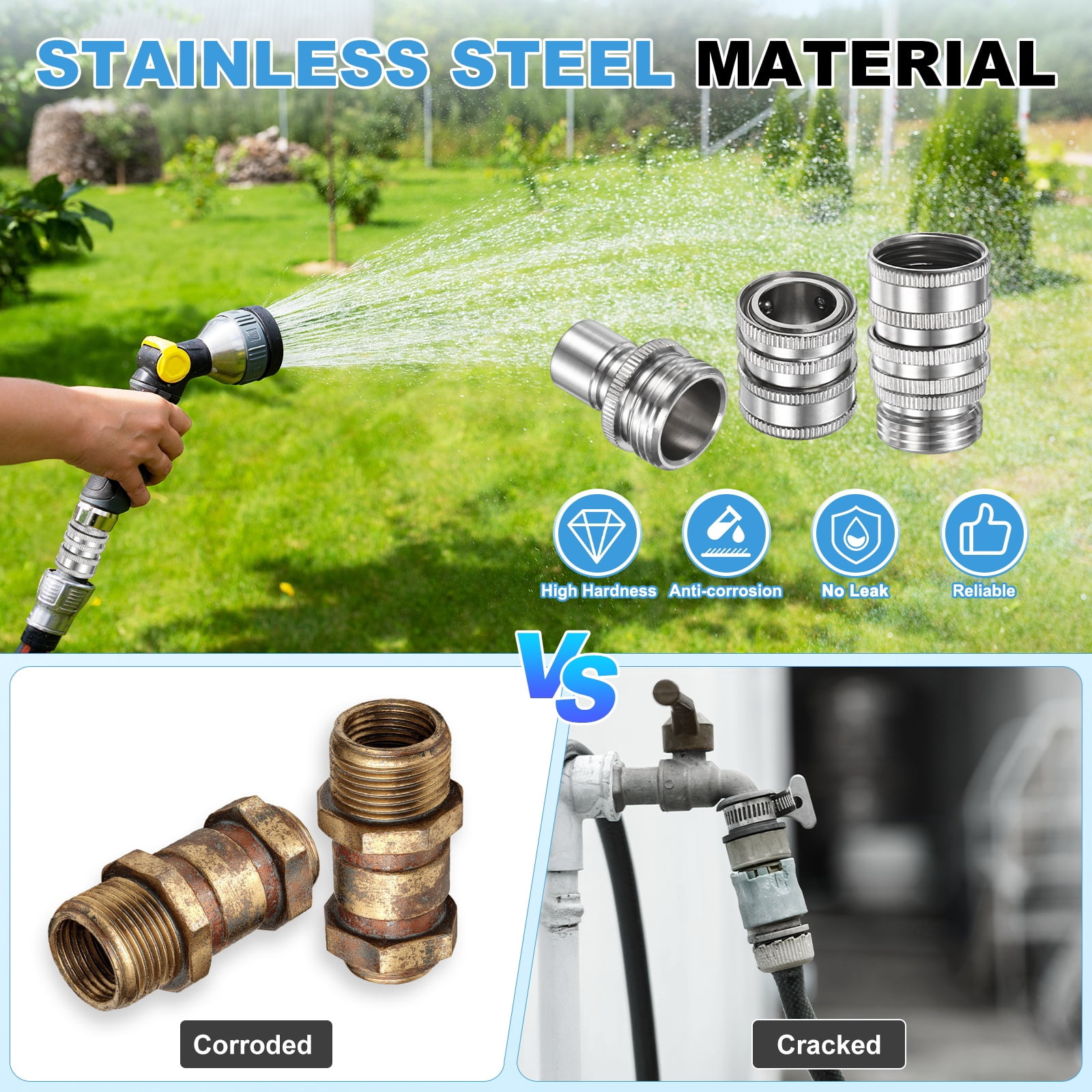 3 Set Garden Hose Quick-Connect, 3/4 Inch GHT Stainless Steel Water Hose Fitting