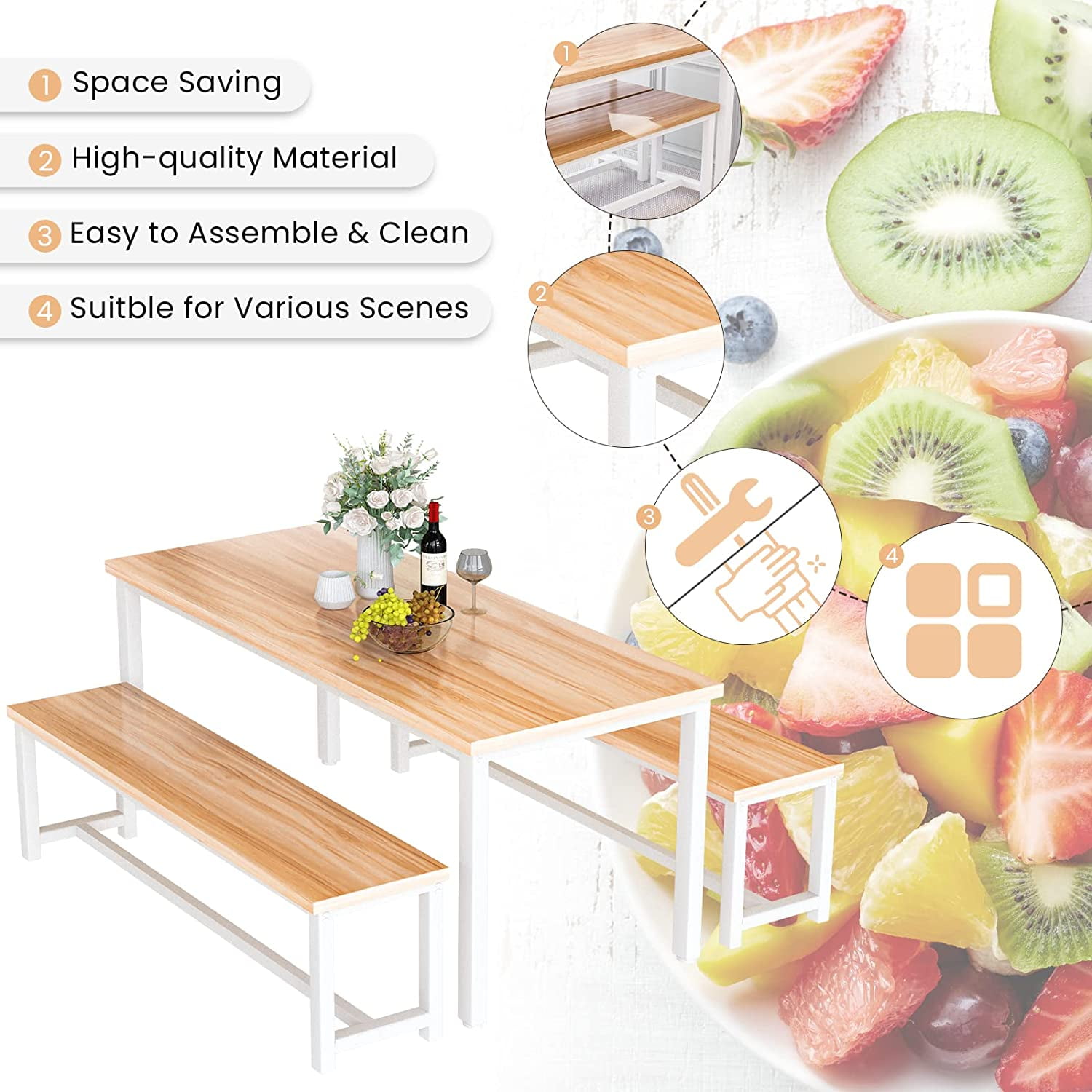 LinkRomat 47 Inch Dining Table Set for 4, 5 Piece Kitchen Table and Chairs Set, Compact Dining Room Table Set for Home or Apartment