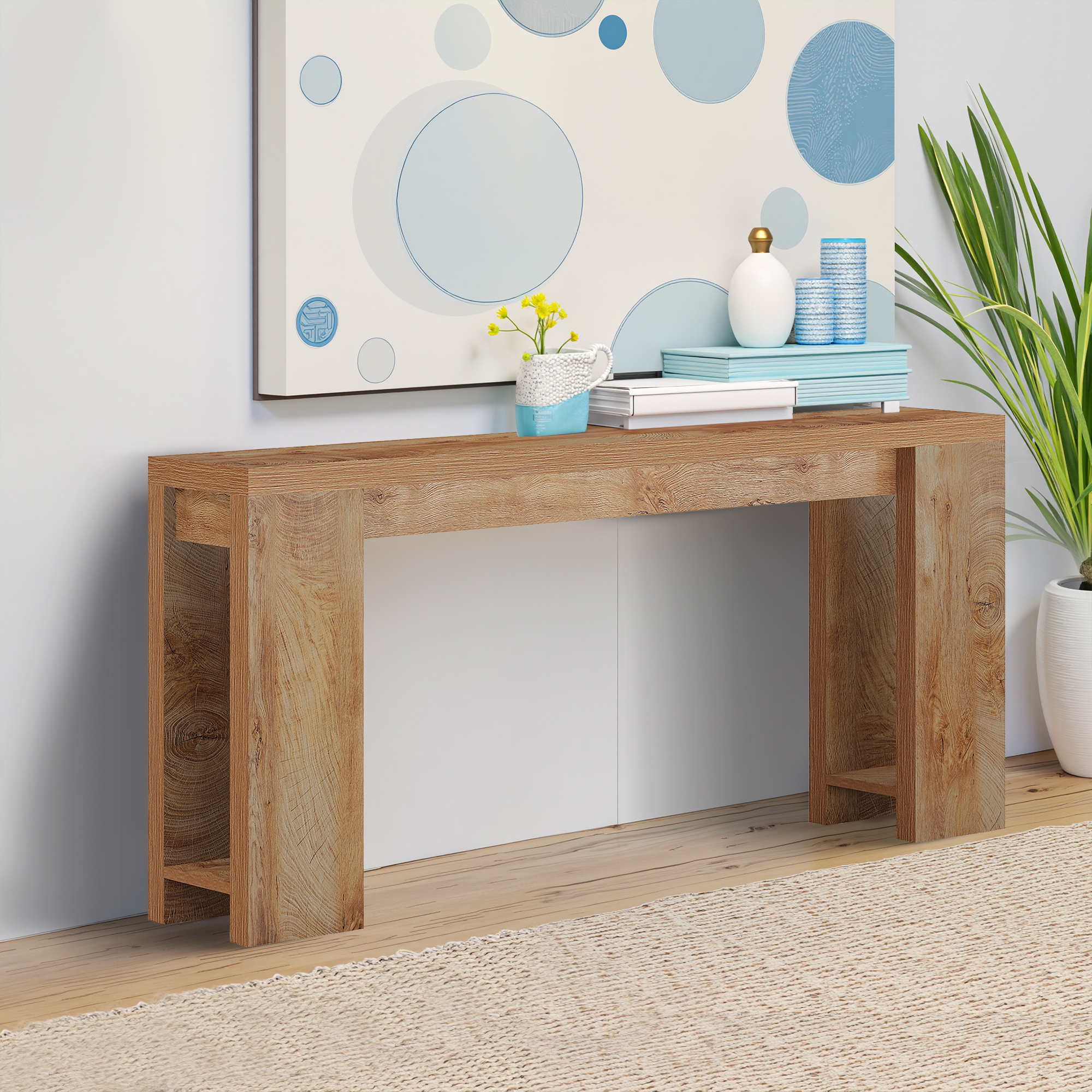 MAYEERTY Stylish Console Table with Abstract Texture Top, Clutter-Free Storage for Collectibles