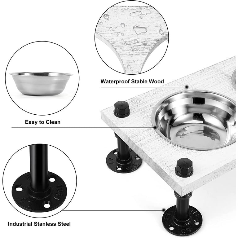Elevated Dog Bowl with Double Stainless Steel Bowl and Waterproof Plate ,  Rustic Wooden Dog Dish Stand for Medium To Large Dogs and Cats. Do-Over