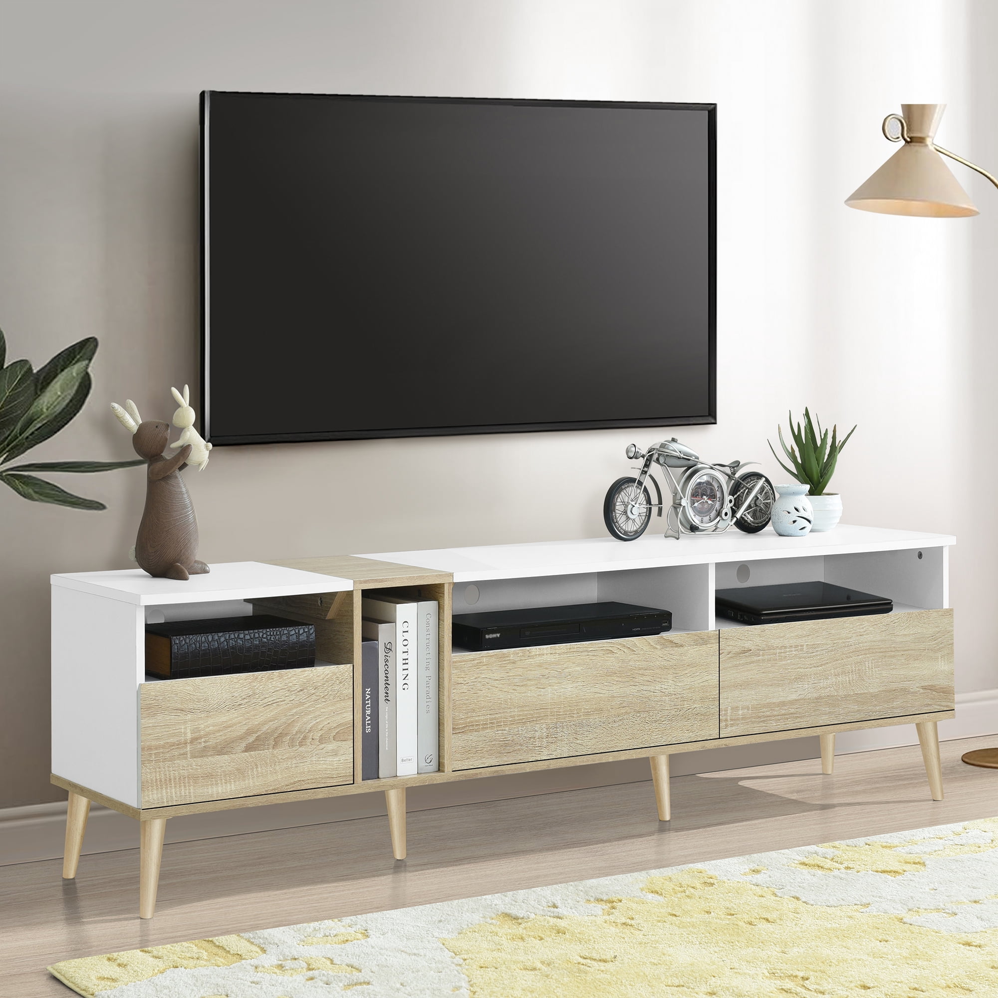 Euroco Modern TV with 3 Drawers and Open Shelves, Media Console Table for TVs up to 80'', Entertainment Center for Living Room, Color-Matching Design