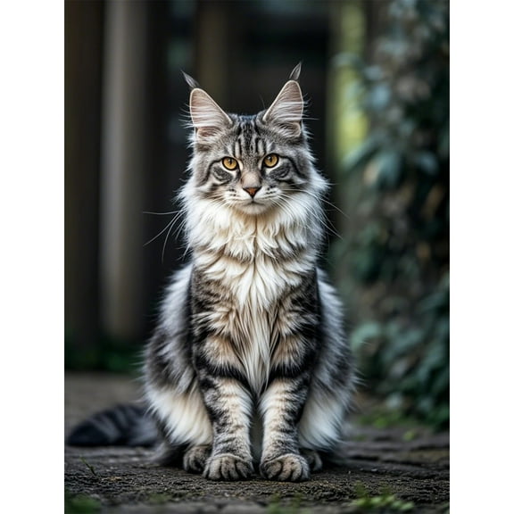 Maine Coon Cat Canvas Wall Art Framed Canvas Paintings Prints Poster Wall Art for Living Room Bathroom Bedroom Office Dining Room Restaurant Hotel Home Wall Decor 12x16 Inch